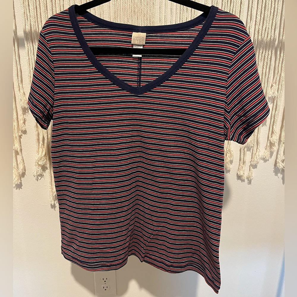 Vintage Canyon River Blues Striped 80’s T-Shirt Size L